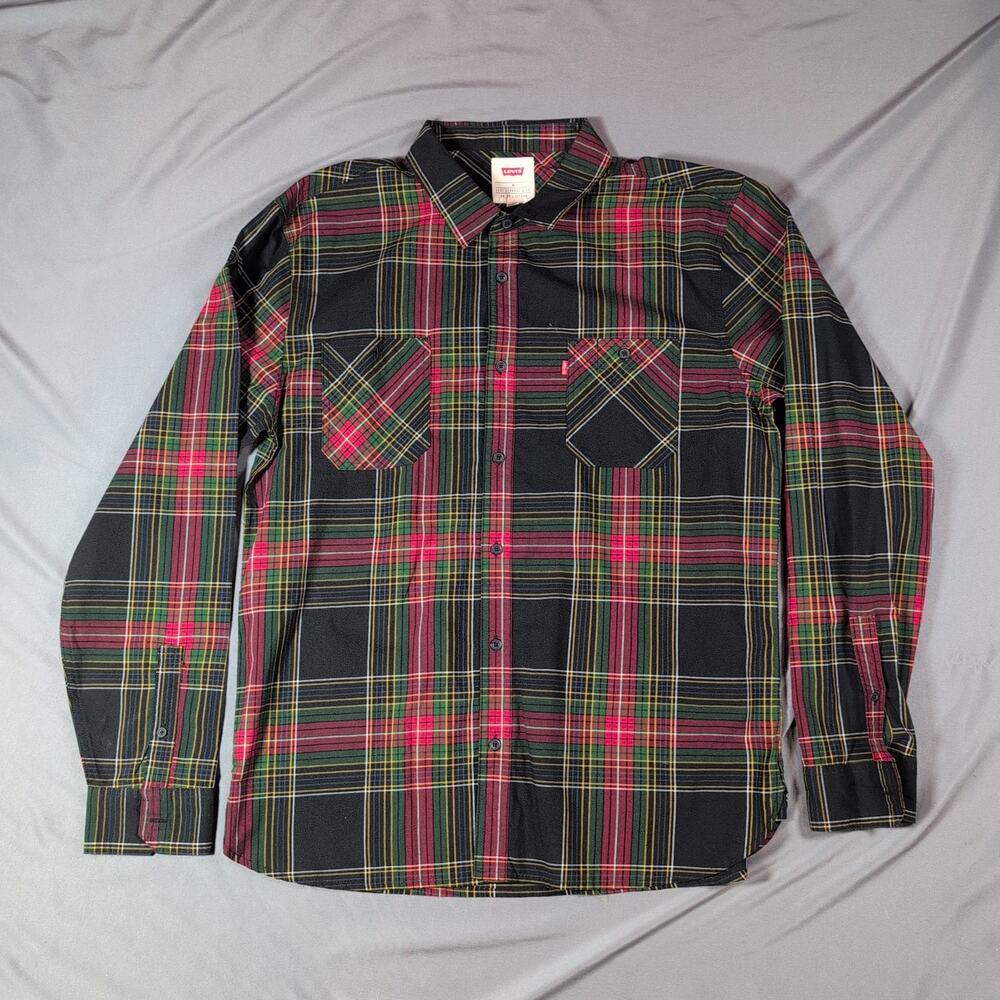 Levi's Black Plaid Button Up Shirt XL Workwear